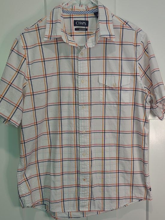 Chaps Other - Chaps Men's White Plaid Short-Sleeve Button-Up Shirt Size L